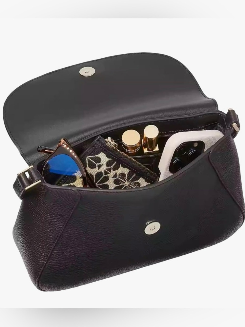 Kate Spade New York Monica Flap Crossbody Black Pebbled Leather Crossbody Bag. - Picture 6 of 7